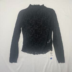 Cider Lace Top Black Sheer Long Sleeve Overlay Mock Neck L Fairy Whimsygoth